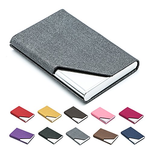 Business Name Card Holder Luxury PU Leather & Stainless Steel Multi Card Case,Business Name Card Holder Wallet Credit Card ID Case/Holder for Men & Women - Keep Your Business Cards Clean (Gray)