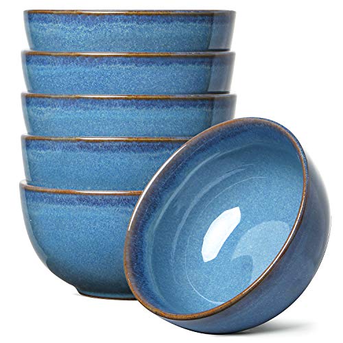 Le Tauci Dessert Bowls 10 Ounce Small Bowls Set, Reactive Glaze Small Side Dishes for Ice Cream Dessert, Snacks, Set of 6, Ceylon Blue