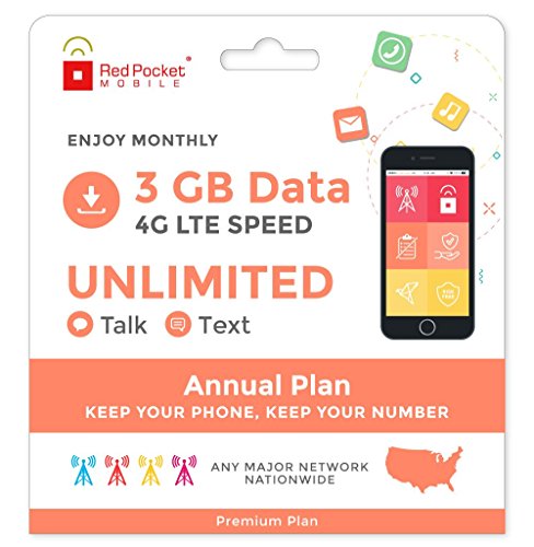 21.25/Mo Red Pocket Prepaid Wireless Phone Plan+SIM; Unlmtd Talk & Text 3GB