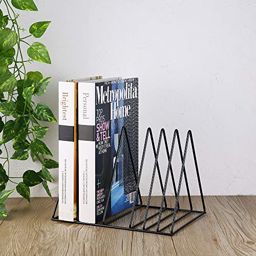 Keador File Holder Stand, Magazine Rack Book Record Holder, File Organizer Magazine Rack, Metal Desktop Book Shelf Book Stand, Triangle Iron Book Rack for Office Home Decor (Upgraded, Black)