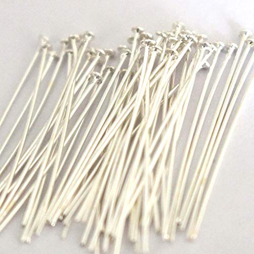 Tacool Real 925 Sterling Silver Head Pins Flat Coin Head for Gemstone Jewelry Making Beads (Silver, 0.5x1.5x25mm)