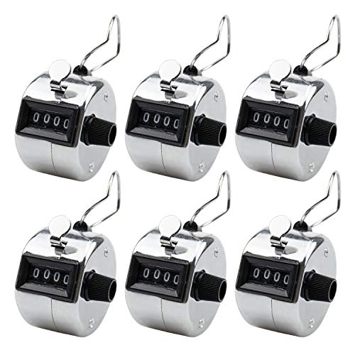 Foraineam 6 Pack Metal Hand Tally Counter Digital Lap Counter Clicker Handheld Mechanical Number Click Counters
