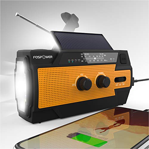 FosPower [2020 Upgraded Version] 4000mAh Emergency Solar Hand Crank Portable Radio, NOAA Weather Radio Power Bank USB Charger for Household/Outdoor Emergency with AM/FM, LED Flashlight and SOS Alarm