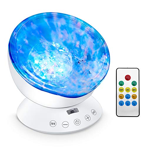 SURTOP Ocean Wave Projector, 12 LED Night Light Lamp with Adjustable Lightness Remote Control Timer 8 Lighting Modes Music Speaker Light Night Light Projector for Baby Kids Adult Bedroom Sleep Gift