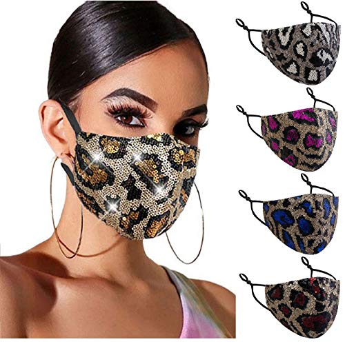 Sexy Leopard Print Sequin Glitter Face Mask for Women [Gold] - 1 Piece