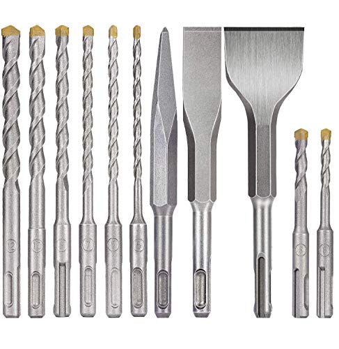 SDS plus bits, ZINMOND 11-Piece SDS-plus Rotary Hammer Drill Bits Set & 3-Piece Chisels, Carbide-Tipped Masonry Bit Set for BRICK, CEMENT, STONE