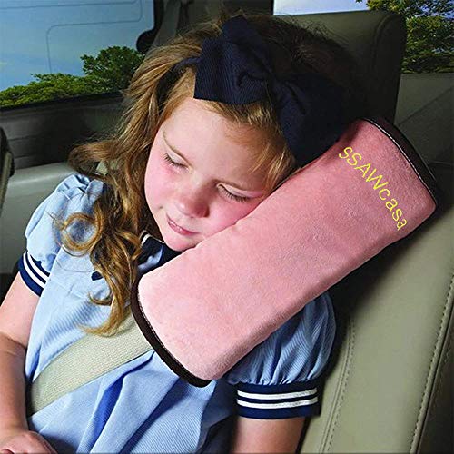 SSAWcasa Travel Pillow Kids Car,Seat Belt/Seatbelt Pillow for Sleep,Toddler Seat Belt Neck Support Pad,Vehicle Children Baby Safety Strap Plush Soft Cushion Headrest Shoulder Cover Pad (Pink)