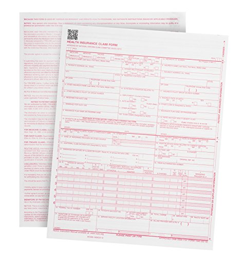 500 CMS-1500 Claim Forms - Current HCFA 02/2012 Version'New Version'- Forms Will line up with Billing Software and Laser Compatible- 500 Sheets - 8.5'' x 11