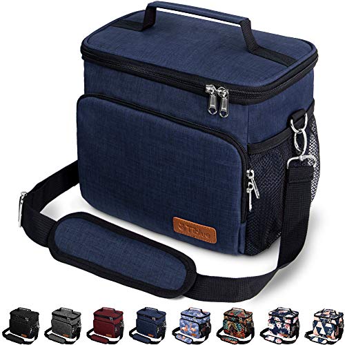 Insulated Lunch Bag for Women/Men - Reusable Lunch Box for Office Work School Picnic Beach - Leakproof Cooler Tote Bag Freezable Lunch Bag with Adjustable Shoulder Strap for Kids/Adult - Navy Blue