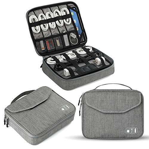 Electronics Organizer, Jelly Comb Electronic Accessories Double Layer Travel Cable Organizer Cord Storage Bag for Cables, iPad (Up to 11''),Power Bank, USB Flash Drive and More-(Gray)