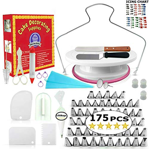 Cake Decorating Supplies - (175 PCS SPECIAL CAKE DECORATING KIT) With 55 PCS Numbered Icing Tips, Cake Rotating Turntable and More Accessories! Create AMAZING Cakes With This Complete Cake Set!