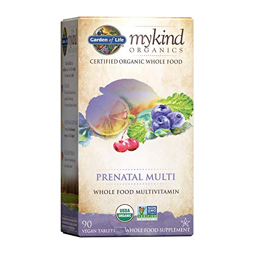 Garden of Life Organic Prenatal Multivitamin Supplement with Folate - mykind Whole Food Prenatal Vitamin, Vegan, 90 Tablets - Packaging May Vary