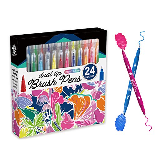 TBC The Best Crafts Dual Tip Brush Pens, 24 Colors Brush Watercolor Markers for Adult Kids,Painting, Coloring, Calligraphy, Manga, School Supplies