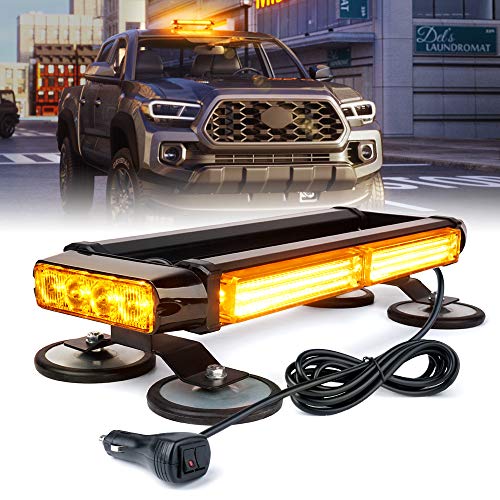 Xprite Amber COB LED Strobe Flashing Light Bar Double Side Emergency Hazard Warning Beacon Lights 21 Flash Modes w/Magnetic Base for Rooftop Safety Vehicles Tow Trucks Cars Tractor Snowplow