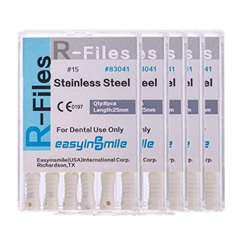 Easyinsmile Dental Endo Root Canal File R-Files Stainless Steel Hand Use 5 Pack (#15)