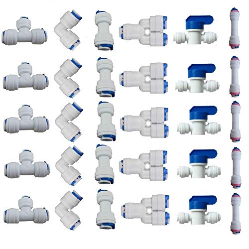 Lemoy 1/4' OD Quick Connect Push In to Connect Water Tube Fitting for RO Reverse Osmosis Water Filter Fittings Pack of 30