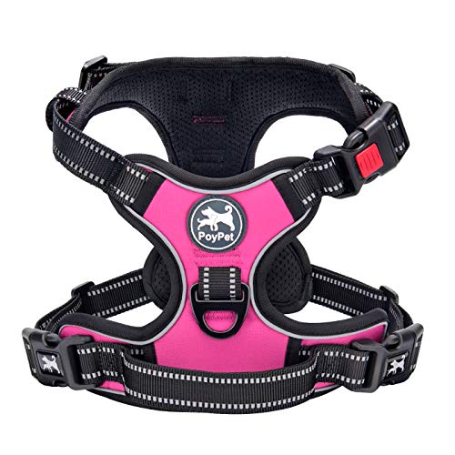 PoyPet No Pull Dog Harness, No Choke Front Lead Dog Reflective Harness, Adjustable Soft Padded Pet Vest with Easy Control Handle for Small to Large Dogs(Pink,S)