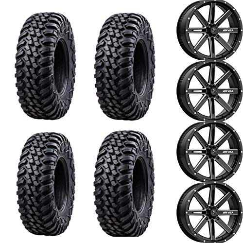 Four 30x10-15 TUSK TERRABITES mounted on four MOTOSPORT ALLOYS M12 DIESEL Wheels - 4/156 Bolt Pattern - POLARIS RZR GENERAL RANGER 1000 900 800 570 (Black)