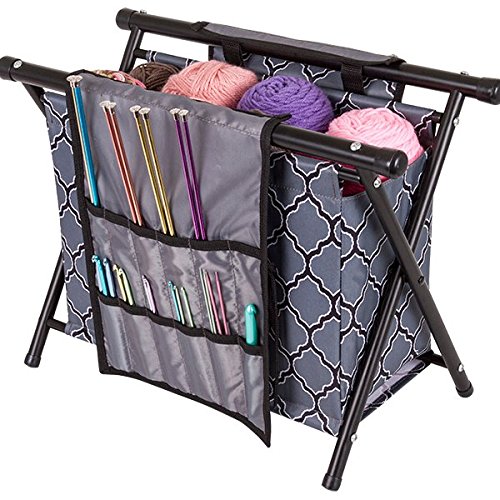 ArtBin 6932AG Needle Arts Caddy Knitting & Crochet Organizer, Collapsible Poly Canvas Caddy, Gray Print