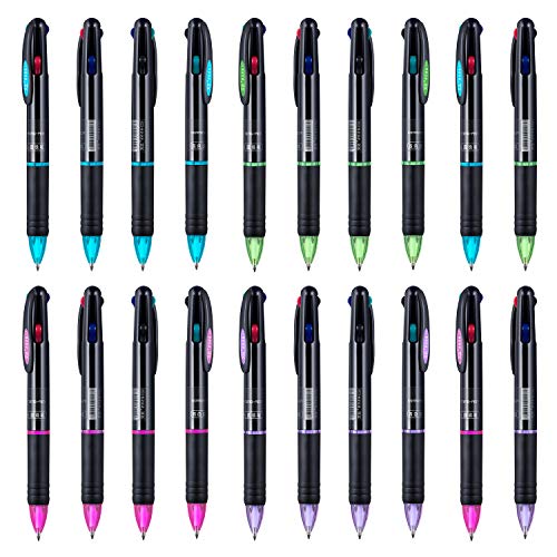Favide 20 Pack 0.7mm 4-in-1 Multicolor Ballpoint Pen，4-Color Retractable Ballpoint Pens for Office School Supplies Students Children Gift