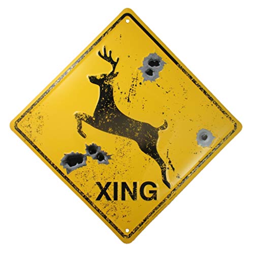 DEER CROSSING SIGN/BULLET HOLES/Rustic Hunting Cabin Lodge Street Road Decor new
