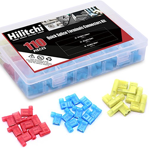 Hilitchi 110pcs 22-18 18-14 12-10 Gauge Nylon Flag Spade Female Insulated Quick Disconnects Electrical Crimp Terminals Connector Assortment Set