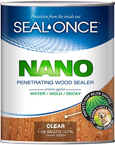 SEAL-ONCE NANO Penetrating Wood Sealer & Stain - 1 Gallon. Water-based, Low-VOC waterproofer for fences, siding, beams, outdoor furniture & log homes.