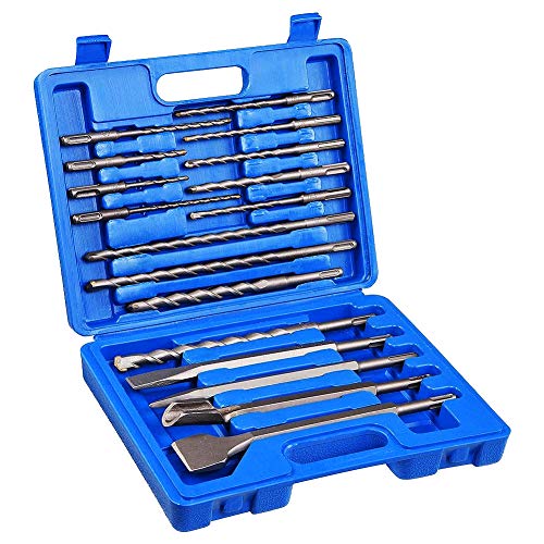 COMOWARE Rotary Hammer Drill Bits Set & Chisels- SDS PLUS Concrete Masonry Hole Tool 17pcs with Storage Case