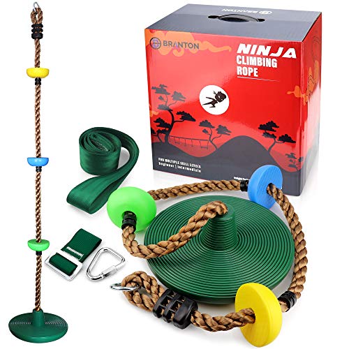 B BRANTON Climbing Rope Ninja Line Accessories Durable Climbing Rope with Disc Swing Seat Ninja Training Equipment for Kids - Enhance Your Ninja Obstacle Course