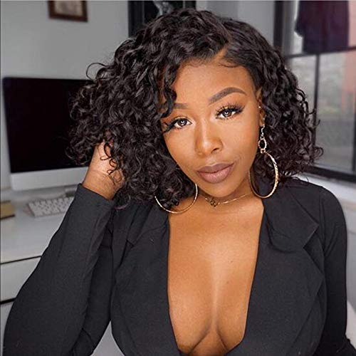 Glueless Human Hair Short Bob Curly Lace Front Wigs with Baby Hair Natural Color Brazilian Virgin Human Hair Wigs With Baby Hair for Black Women (10', lace front wig)