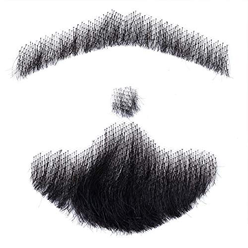 Fake Mustache Beard 100% Human Hair for Costume and Party Cosplay, Men's Theatrical Disguise Human Hair False Facial Hair Black Color