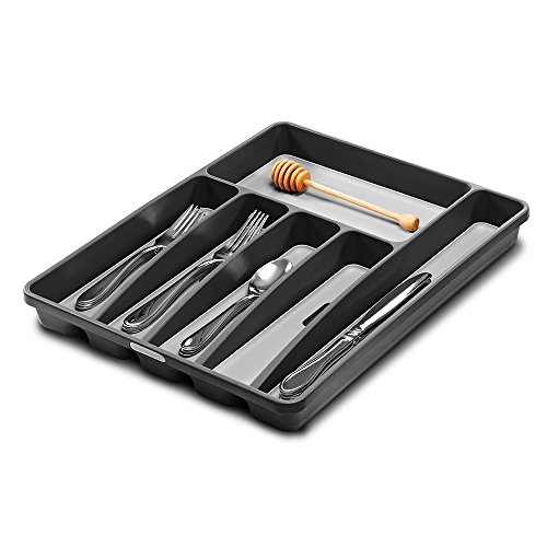 madesmart Classic Large Silverware Tray - Granite |CLASSIC COLLECTION | 6-Compartments| Kitchen Drawer Organizer | Soft-Grip Lining and Non-Slip Rubber Feet | BPA-Free