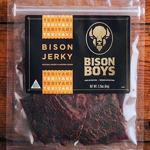 Bison Boys | Buffalo Jerky | Preservative Free Bison Meat | USA Raised | Natural Smoke Flavorings | Protein Packed Healthy Snack Food | Less Fat Than Traditional Jerky | (Teriyaki)