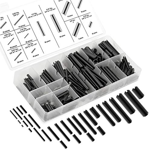 Neiko 50412A Roll Pin Assortment Set with Storage Case | Spring Steel | 315 Piece, Black