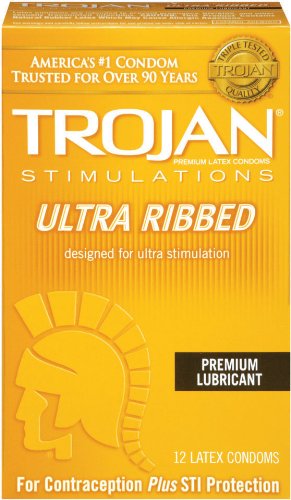 Trojan Stimulations Ultra Ribbed Lubricated Condoms, 12 Count