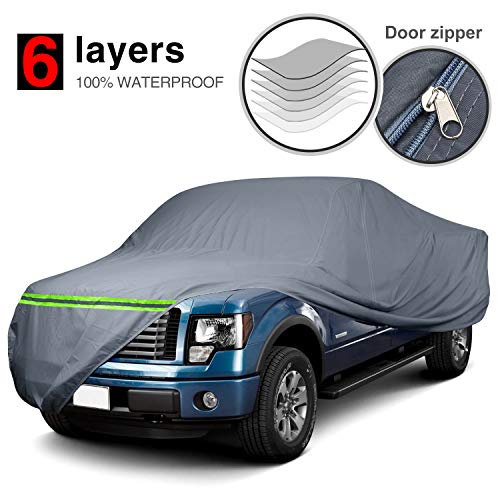 KAKIT 6 Layers Truck Cover Waterproof All Weather Universal Fit with Door Zipper for Pickup Outdoor Indoor Length Up to 242”