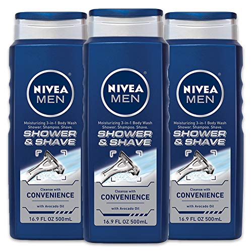 NIVEA Men Shower & Shave 3-in-1 Body Wash - Shower, Shampoo and Shave With Moisture - 16.9 fl. oz Bottle (Pack of 3)