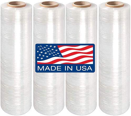 4 Rolls 18' Stretch Film/Wrap 1500ft Stretch Clear Cling Durable Adhering Packing Moving Packaging Heavy Duty Shrink Film (Clear, 18' x1500ft)