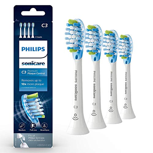 Genuine Philips Sonicare C3 Premium Plaque Control toothbrush head, HX9044/65, 4 Count, White