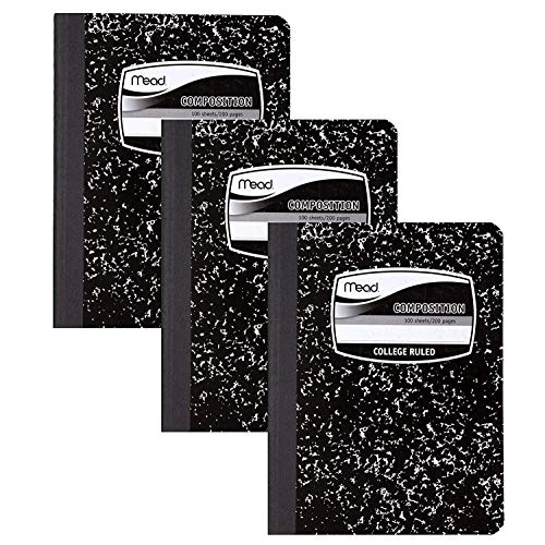 Mead Composition Books, Notebooks, College Ruled Paper, 100 Sheets, Comp Book, Black Marble, 3 Pack (38111)