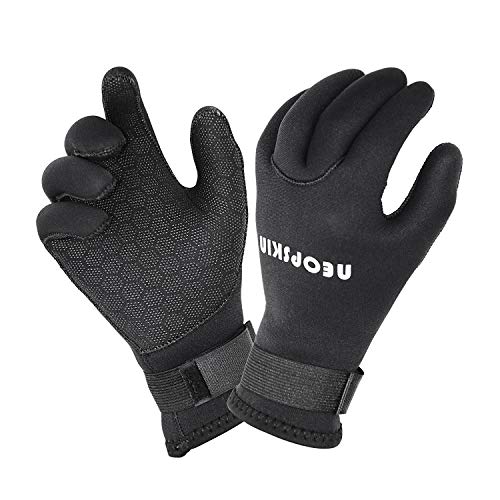 NeopSkin Water Gloves, 3mm & 5mm Neoprene Five Finger Warm Wetsuit Winter Gloves for Scuba Diving Snorkeling Paddling Surfing Kayaking Canoeing Spearfishing Skiing (3mm-Black, 2XL)