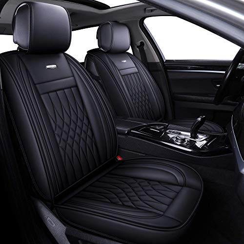 LUCKYMAN CLUB 5 Car Seat Covers Full Set with Waterproof Leather Universal for Sedan SUV Truck Fit for Most Hyundai Kia Honda Mazda Chevy (Black Full Set)