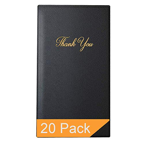 Restaurant Check Presenters - Guest Check Card Holder with Gold Thank You Imprint - 5.5' x 10' (Black 20 Pack)