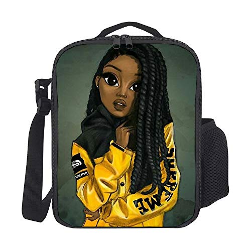 SARA NELL Kids Lunch Backpack Lunch Box Black Art African American Girl Afro Girls Lunch Bag Large Lunch Boxes Cooler Meal Prep Lunch Tote With Shoulder Strap For Boys Girls Teens