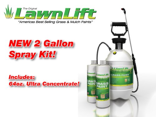 LawnLift Grass Painting Kit- Includes Professional 2 Gallon Sprayer & 64oz. (Gren) Ultra Concentrated Grass Paint Bottle = up to 5 Gallons Usable Product & Coversup to 2000 Sq Ft.Coverage Depends