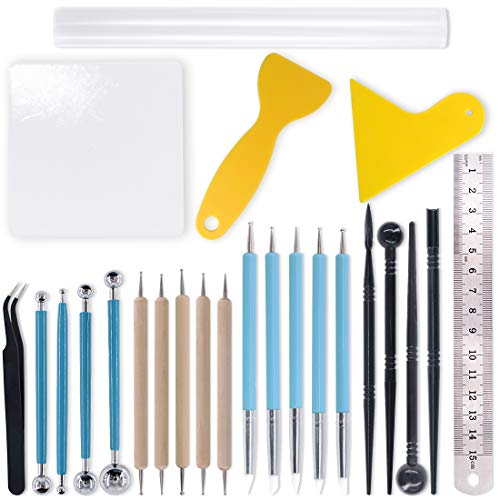 Swpeet 24Pcs Modeling Clay Sculpting Tools Kits, Painting Brush, Wooden Dotting Tools, Ball Stylus Tool, Plastic Ball Rod Stylus Modeling Tools, Clay Roller, Clay Scarper for Modeling Clay