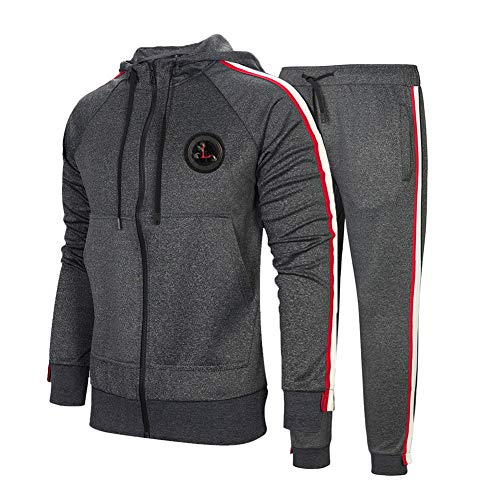 Men's Outdoor 2 Piece Jacket Pants Track Suit Sport Sweat Suit Set, Dark Gray-M