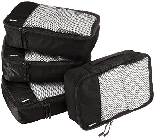 AmazonBasics Small Packing Travel Organizer Cubes Set, Black - 4-Piece Set