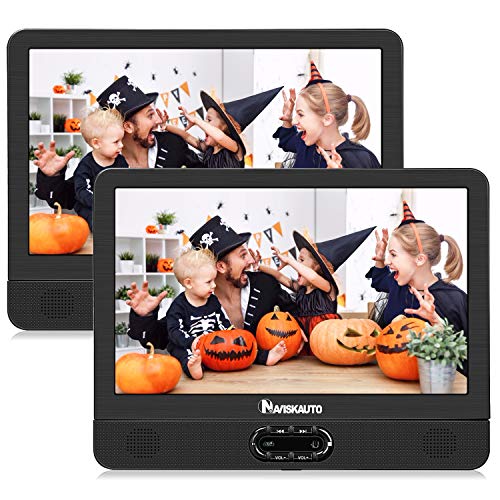 NAVISKAUTO 12' Portable Dual Screen DVD Player for Car with Built-in Rechargeable Battery and Last Memory, Supports USB/SD Card Playback