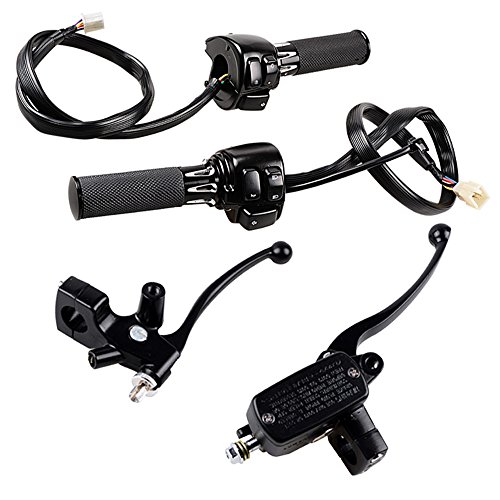 Motorcycle Horn Turn Signal Head Light Switch w/Harness and Brake Clutch Levers and 1' Handlebar Hand Grips Compatible with Harley